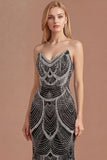Beaded Luxury Black Strapless Mermaid Prom Dress