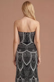 Beaded Luxury Black Strapless Mermaid Prom Dress
