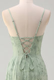 Dusty Sage Floral Mermaid Spaghetti Strap Prom Dress with Slit
