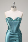 Lilac Strapless Corset Sequined Satin Mermaid Prom Dress with Slit