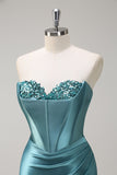 Lilac Strapless Corset Sequined Satin Mermaid Prom Dress with Slit
