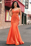 Orange Mermaid Corset Beaded Long Prom Dress