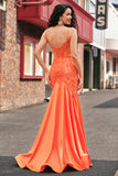 Orange Mermaid Corset Beaded Long Prom Dress