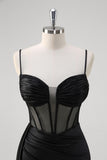 Black Spaghetti Straps Corset Mermaid Prom Dress with Slit