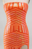 Sparkly Orange Sequins Mermaid Strapless Maxi Prom Dress with Slit