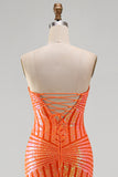 Sparkly Orange Sequins Mermaid Strapless Maxi Prom Dress with Slit
