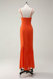 Sunset Spaghetti Straps Corset Ruffled Sheath Bridesmaid Dress