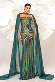 Green Sparkly Sequined Mermaid Prom Dress with Long Wrap