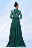 Green Sequins Printed Prom Dress with Long Sleeves