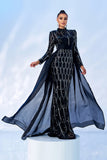 Gorgeous Black Mermaid High Neck Long Sleeves Beaded Prom Dress