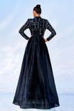 Gorgeous Black Mermaid High Neck Long Sleeves Beaded Prom Dress