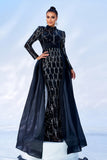 Gorgeous Black Mermaid High Neck Long Sleeves Beaded Prom Dress