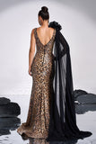 Coffee Leopard Printed Mermaid V-neck Watteau Train Prom Dress