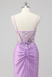 Sparkly Purple Mermaid Corset Sequin Maxi Prom Dress