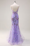 Sparkly Purple Spaghtti Straps Sequins Mermaid Prom Dress