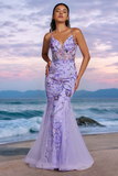 Sparkly Purple Spaghtti Straps Sequins Mermaid Prom Dress