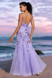 Sparkly Purple Spaghtti Straps Sequins Mermaid Prom Dress