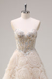 Shallow Champagne Corset Sequined A-Line 3D Flower Prom Dress