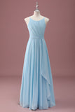 Sky Blue A Line Spaghetti Straps Ruffles Maxi Junior Bridesmaid Dress