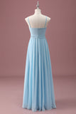 Sky Blue A Line Spaghetti Straps Ruffles Maxi Junior Bridesmaid Dress