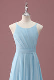 Sky Blue A Line Spaghetti Straps Ruffles Maxi Junior Bridesmaid Dress
