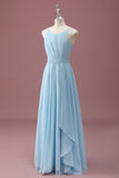Sky Blue A Line Spaghetti Straps Ruffles Maxi Junior Bridesmaid Dress
