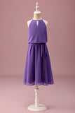Purple Halter Keyhole A Line Short Junior Bridesmaid Dress