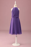 Purple Halter Keyhole A Line Short Junior Bridesmaid Dress