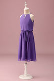 Purple Halter Keyhole A Line Short Junior Bridesmaid Dress
