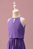 Purple Halter Keyhole A Line Short Junior Bridesmaid Dress