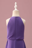 Purple Halter Keyhole A Line Short Junior Bridesmaid Dress