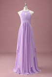 Lilac Beaded Keyhole Halter A Line Pleated Junior Bridesmaid Dress