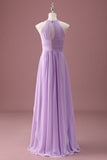 Lilac Beaded Keyhole Halter A Line Pleated Junior Bridesmaid Dress