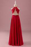 Halter Red A Line Chiffon Lace Junior Bridesmaid Dress