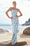 Green Large Floral Chiffon Sheath Bridesmaid Dress with Ruffles