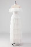 Black Square Neck Lace A Line Tiered Formal Dress