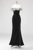 Black Ruched 3D Flowers Mermaid Formal Dress with Slit