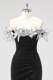 Black Ruched 3D Flowers Mermaid Formal Dress with Slit
