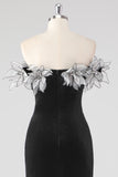 Black Ruched 3D Flowers Mermaid Formal Dress with Slit
