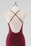 Sparkly Burgundy Twist Front Sheath Formal Dress with Slit