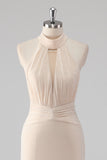 Glitter Cream Halter Keyhole Mermaid Formal Dress