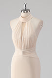 Glitter Cream Halter Keyhole Mermaid Formal Dress