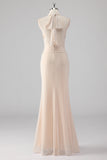 Glitter Cream Halter Keyhole Mermaid Formal Dress