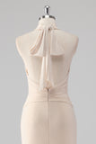Glitter Cream Halter Keyhole Mermaid Formal Dress