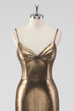 Metallic Golden Spaghetti Straps Mermaid Formal Dress