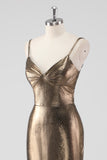 Metallic Golden Spaghetti Straps Mermaid Formal Dress
