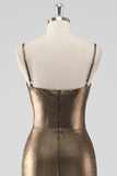 Metallic Golden Spaghetti Straps Mermaid Formal Dress