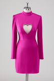 Fuchsia Long Sleeves Keyhole Bodycon Short Formal Dress