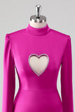 Fuchsia Long Sleeves Keyhole Bodycon Short Formal Dress