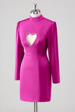 Fuchsia Long Sleeves Keyhole Bodycon Short Formal Dress